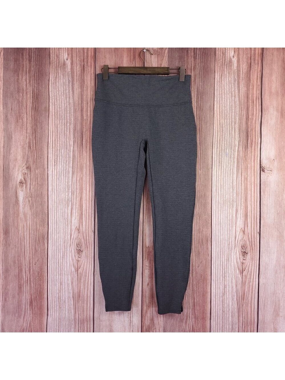 Spanx Ankle Length Ponte Leggings Womens Size Large Split Hem Gray 20262T
